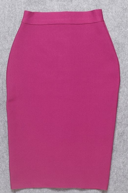Pencil High Waist Bandage Knee Length Skirt - Magenta Pink
