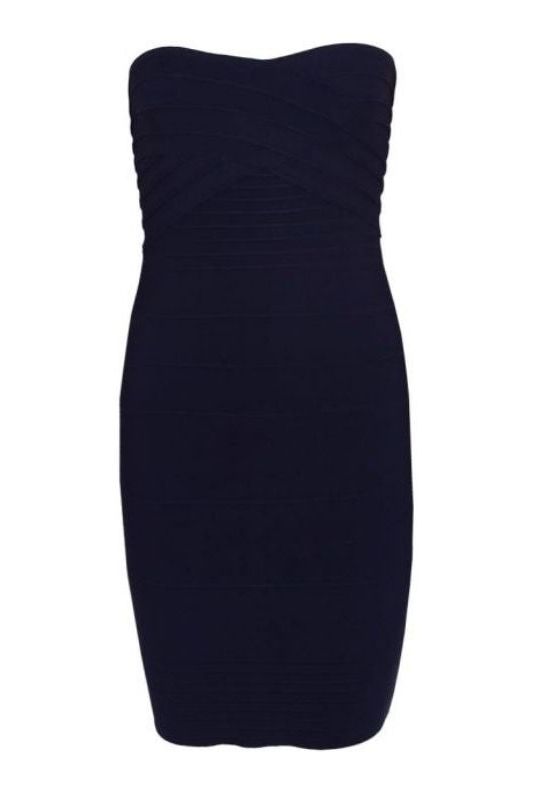 Woman wearing a figure flattering Aaliyah Bandage Mini Dress - Classic Black BODYCON COLLECTION