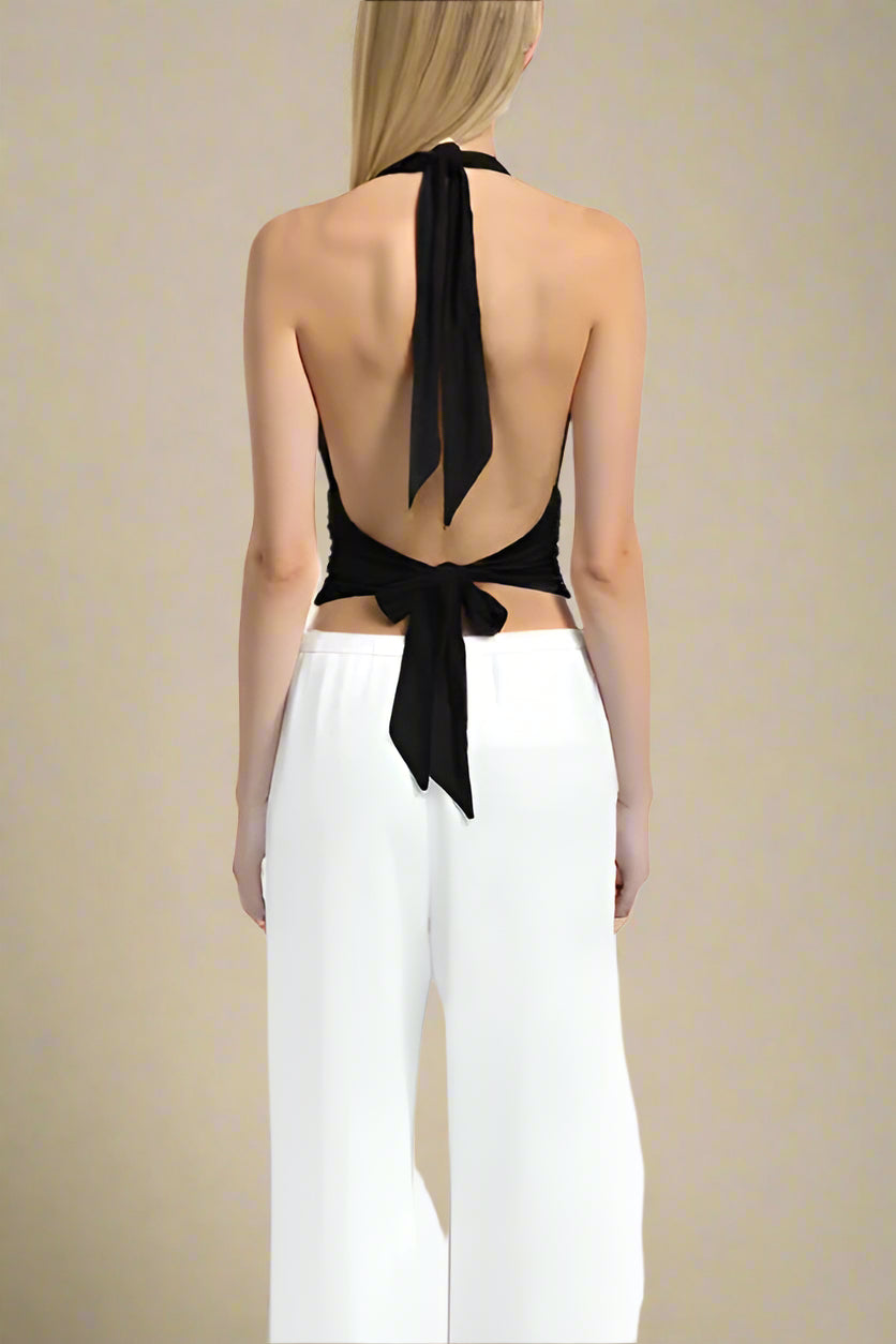 Woman wearing a figure flattering Aby Bodycon Top - Classic Black BODYCON COLLECTION Pty Ltd