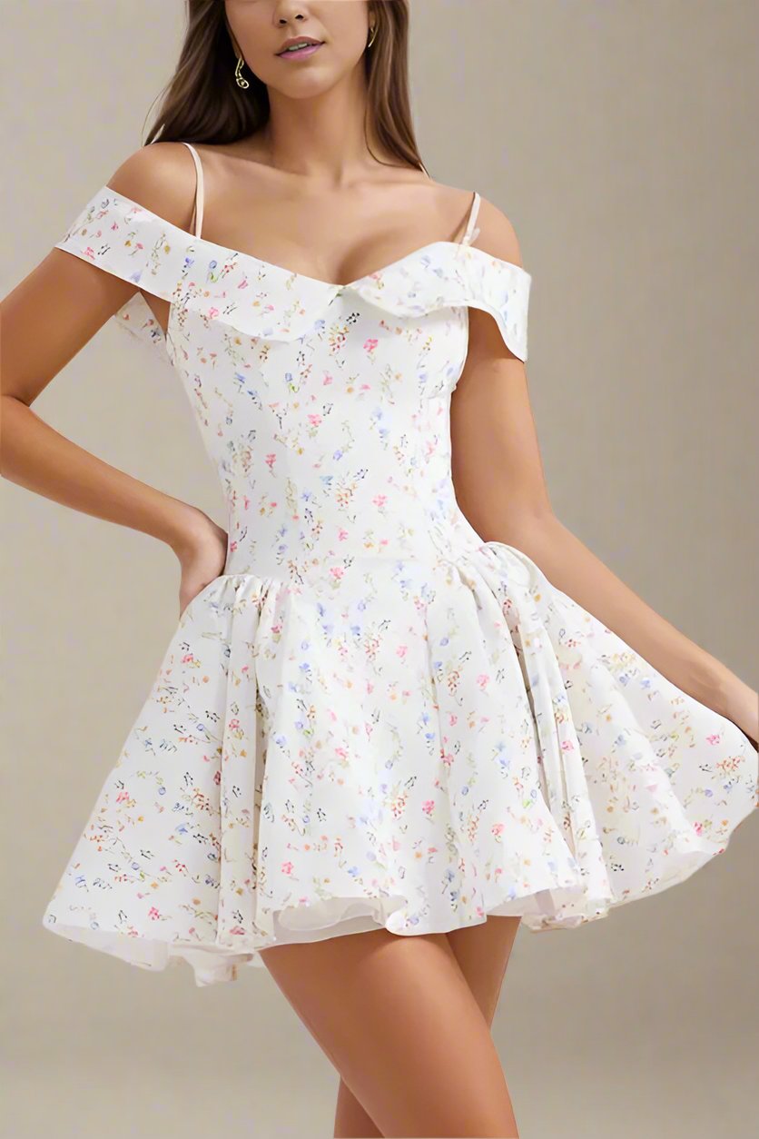 Woman wearing a figure flattering Allanah Bodycon Day Mini Dress - Pearl White BODYCON COLLECTION