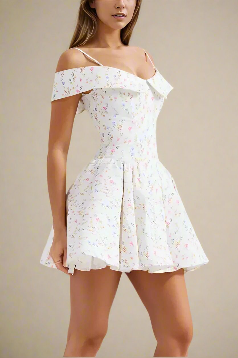 Woman wearing a figure flattering Allanah Bodycon Day Mini Dress - Pearl White BODYCON COLLECTION