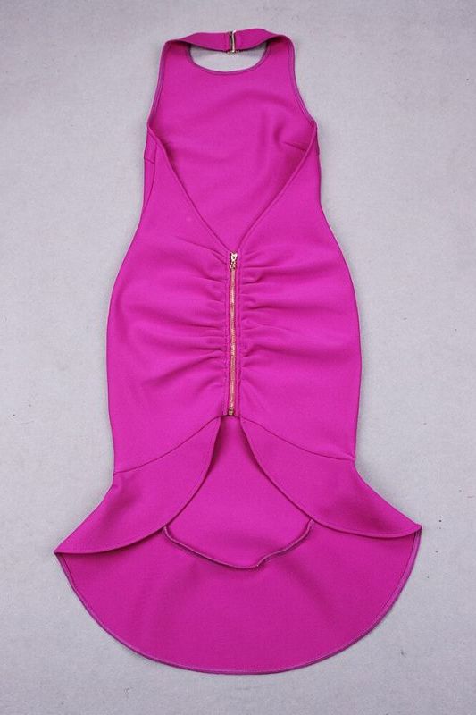Woman wearing a figure flattering Ama Bodycon Backless Dress - Neon Purple BODYCON COLLECTION