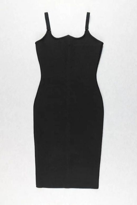 Woman wearing a figure flattering Amber Bandage Dress - Classic Black Bodycon Collection