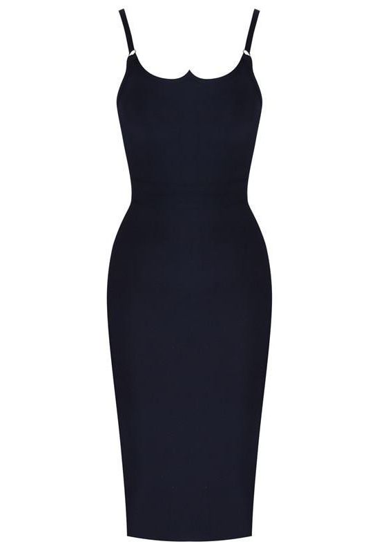 Woman wearing a figure flattering Amber Bandage Dress - Classic Black Bodycon Collection