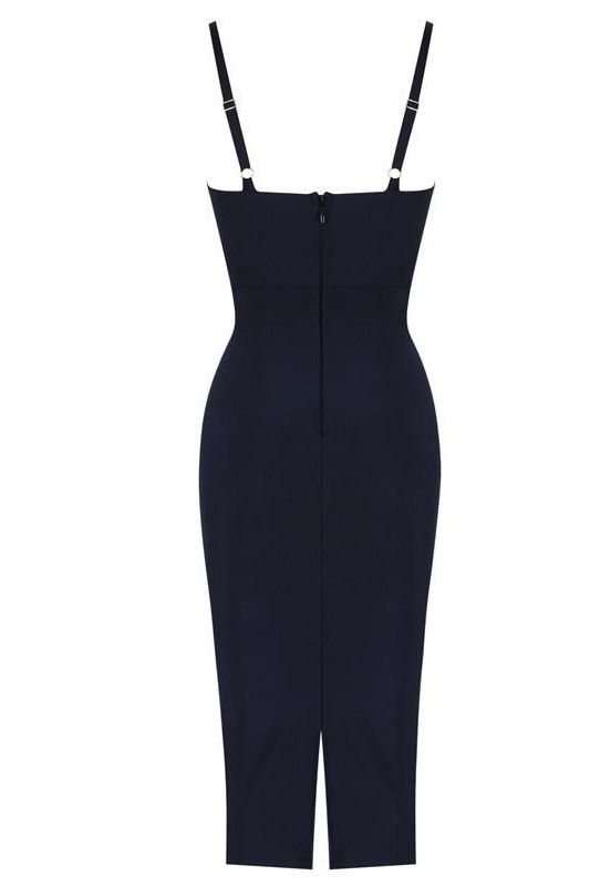 Woman wearing a figure flattering Amber Bandage Dress - Classic Black Bodycon Collection