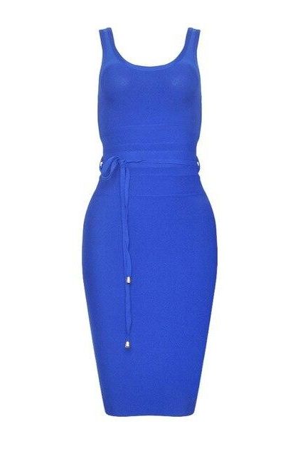 Woman wearing a figure flattering Amy Bandage Dress - Royal Blue Bodycon Collection