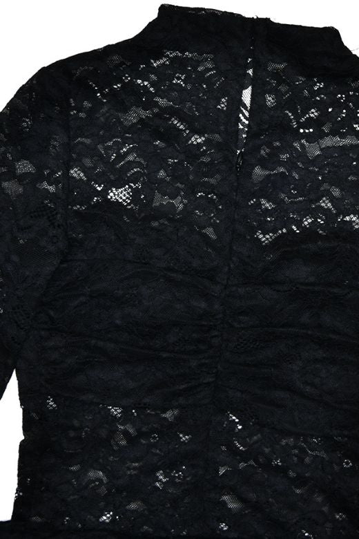 Woman wearing a figure flattering Andie Long Sleeve Bodycon Wrap Mini Dress - Classic Black BODYCON COLLECTION