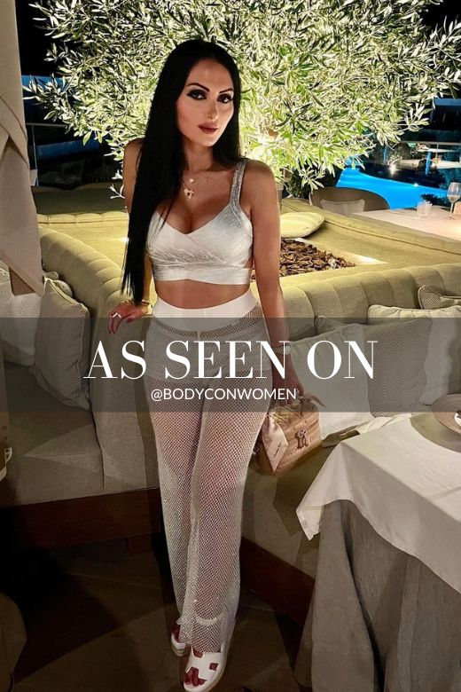 Woman wearing a figure flattering Ang Bandage Crop Top - Cream BODYCON COLLECTION