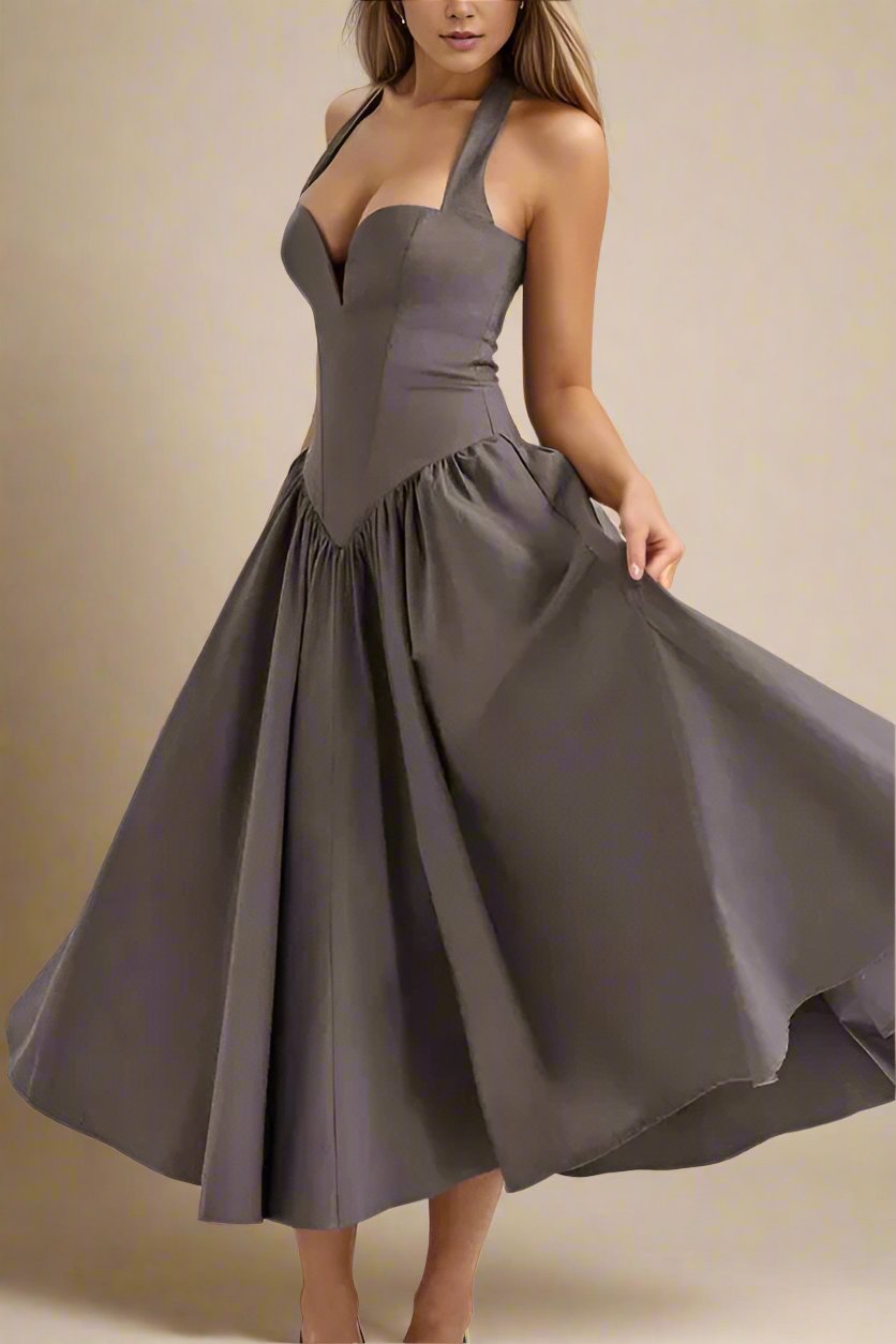 Woman wearing a figure flattering Anita Bodycon Midi Dress - Steel Grey BODYCON COLLECTION