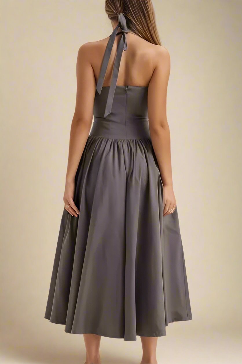 Woman wearing a figure flattering Anita Bodycon Midi Dress - Steel Grey BODYCON COLLECTION