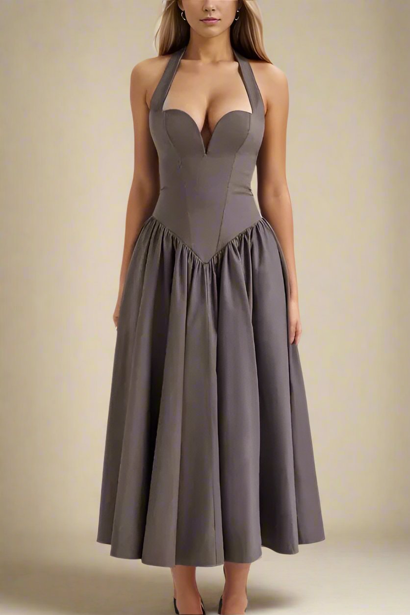 Woman wearing a figure flattering Anita Bodycon Midi Dress - Steel Grey BODYCON COLLECTION