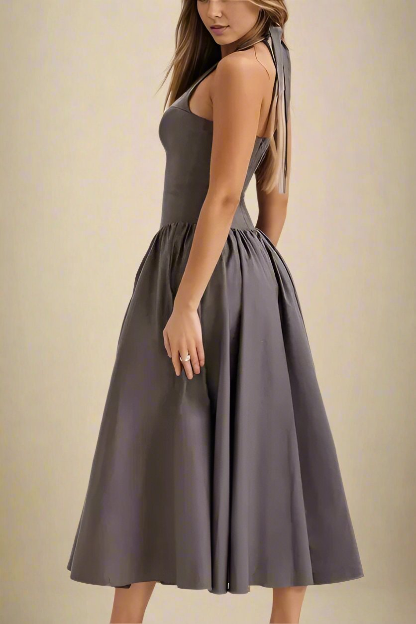 Woman wearing a figure flattering Anita Bodycon Midi Dress - Steel Grey BODYCON COLLECTION