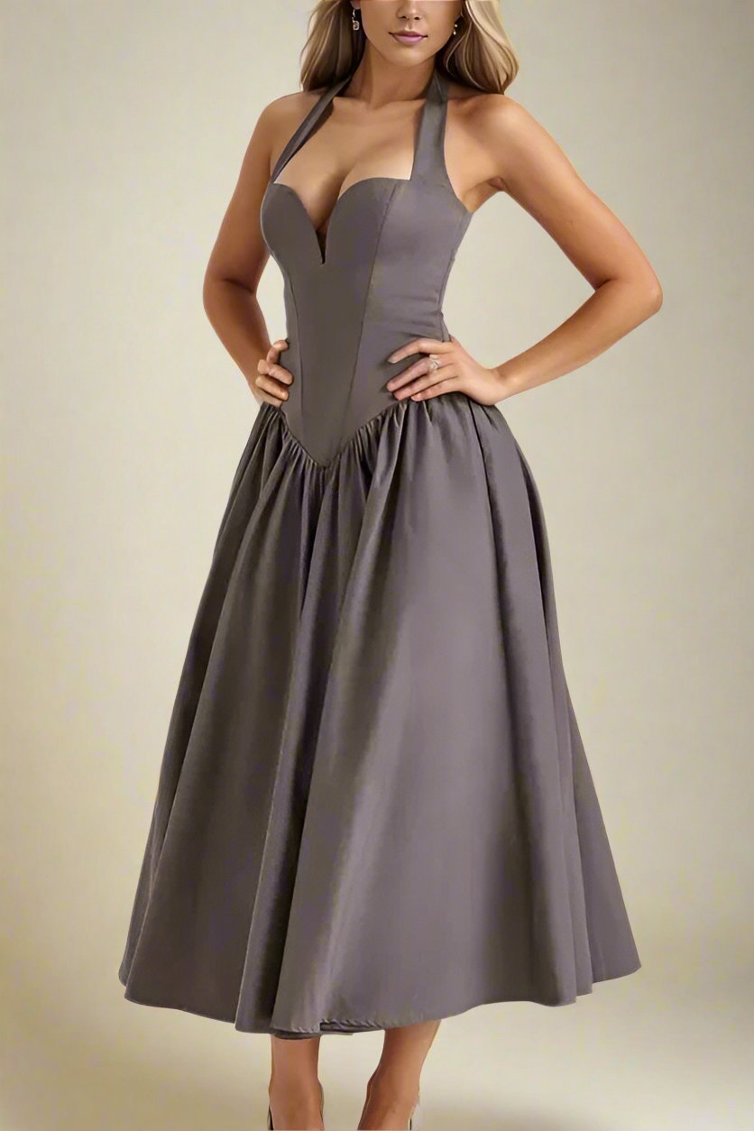 Woman wearing a figure flattering Anita Bodycon Midi Dress - Steel Grey BODYCON COLLECTION
