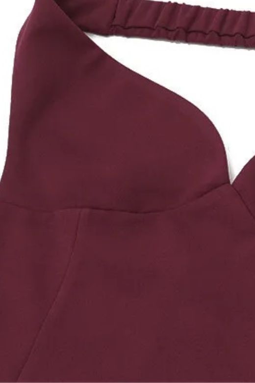 Woman wearing a figure flattering April Bodycon Mini Dress - Red Wine BODYCON COLLECTION