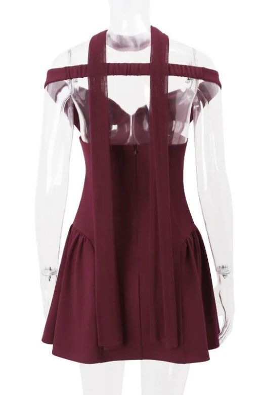 Woman wearing a figure flattering April Bodycon Mini Dress - Red Wine BODYCON COLLECTION