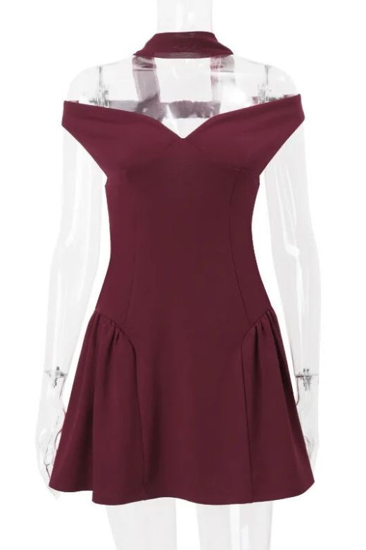 Woman wearing a figure flattering April Bodycon Mini Dress - Red Wine BODYCON COLLECTION
