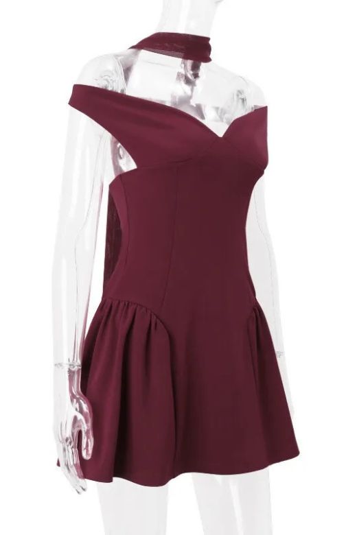 Woman wearing a figure flattering April Bodycon Mini Dress - Red Wine BODYCON COLLECTION