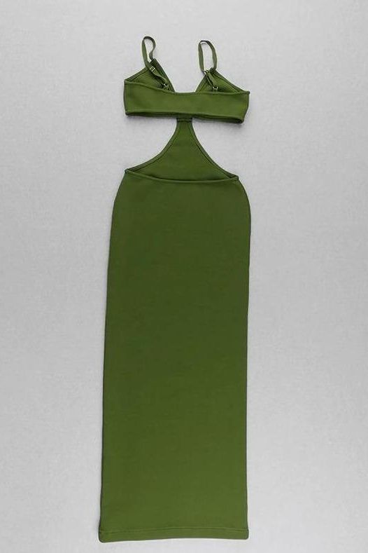 Woman wearing a figure flattering Aria Bodycon Day Maxi Dress - Emerald Green BODYCON COLLECTION