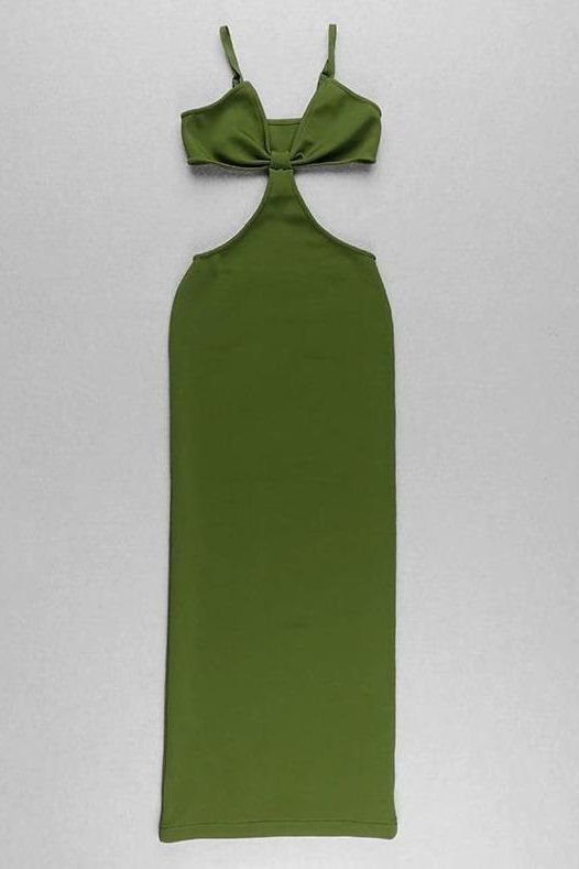 Woman wearing a figure flattering Aria Bodycon Day Maxi Dress - Emerald Green BODYCON COLLECTION