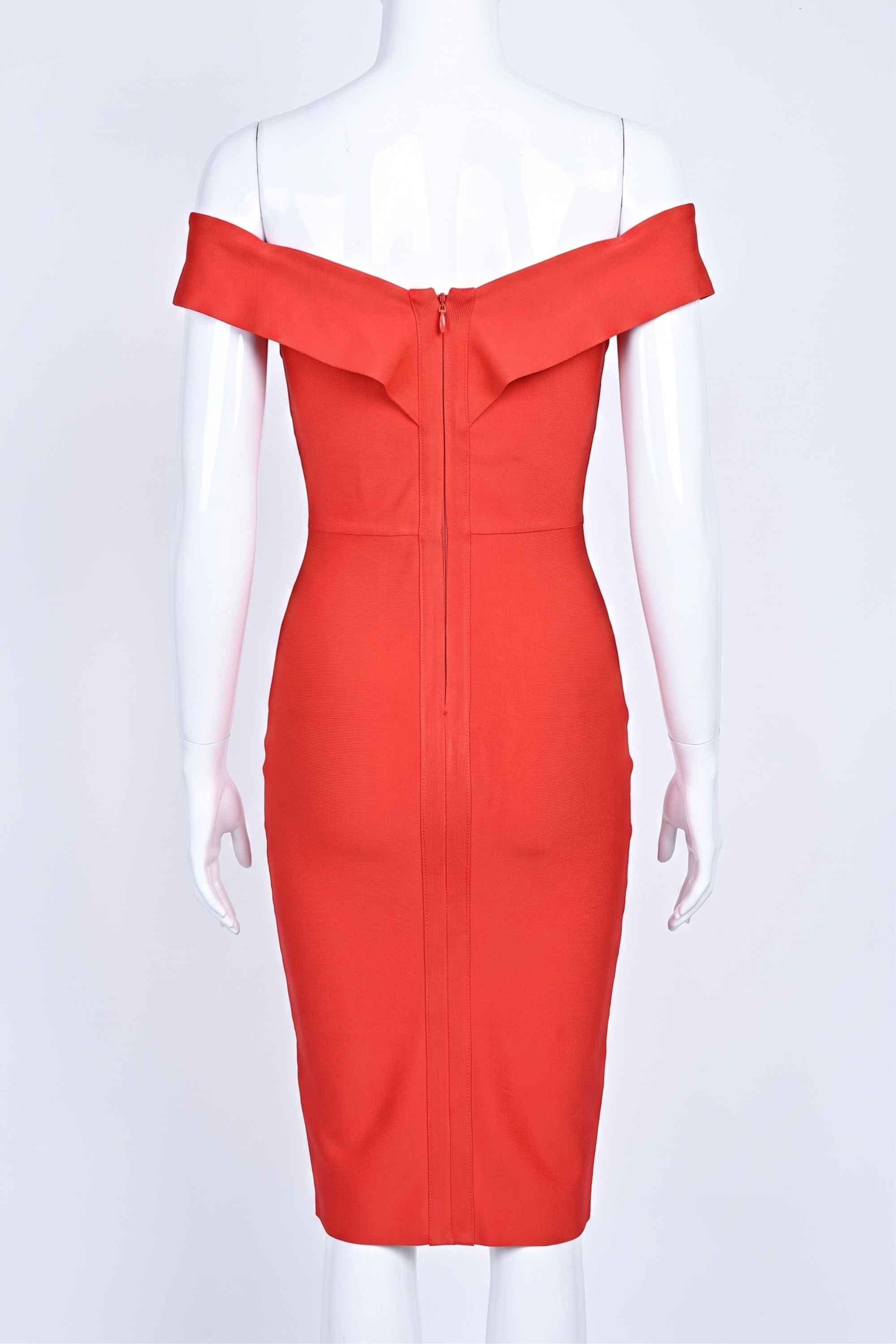 Woman wearing a figure flattering Ash Bandage Dress - Lipstick Red Bodycon Collection