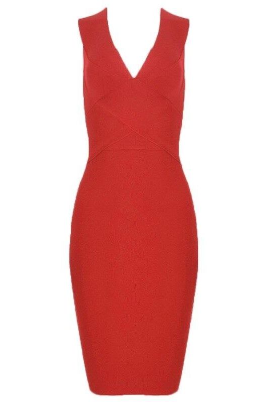 Woman wearing a figure flattering Ash Bandage Dress - Lipstick Red Bodycon Collection