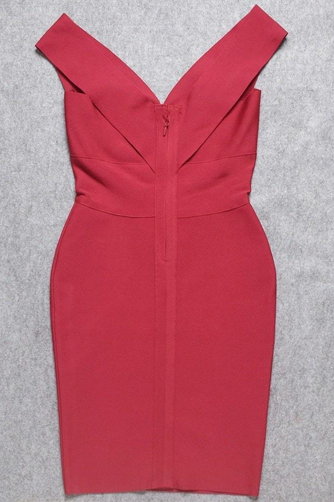 Woman wearing a figure flattering Ash Bandage Dress - Red Wine Bodycon Collection