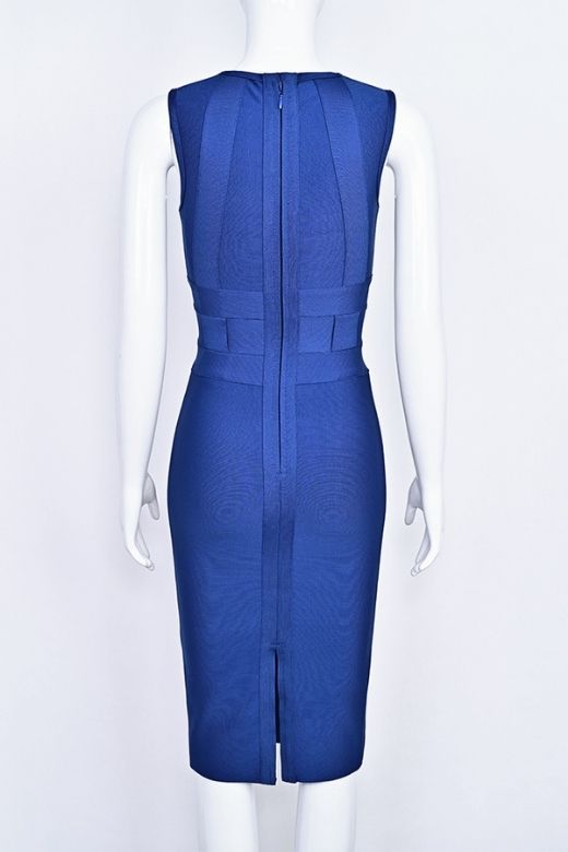 Woman wearing a figure flattering Aurora Bandage Dress - Navy Blue BODYCON COLLECTION Pty Ltd