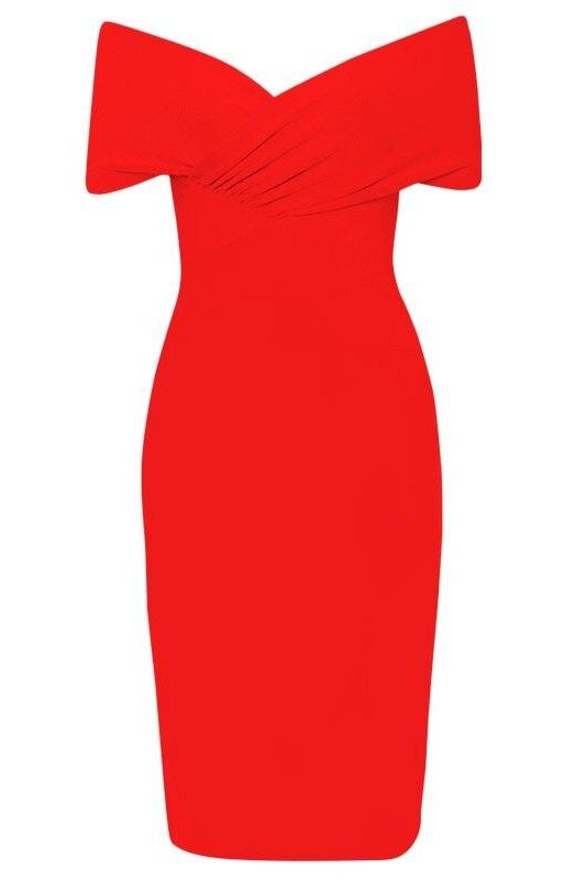 Woman wearing a figure flattering Bea Bandage Dress - Lipstick Red Bodycon Collection