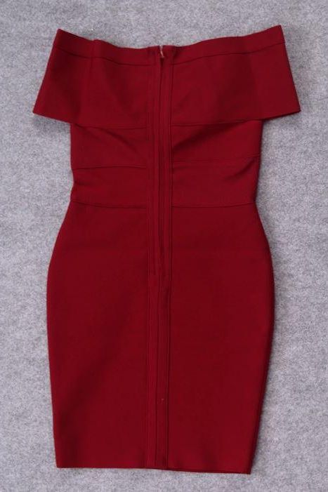 Woman wearing a figure flattering Bea Bandage Dress - Red Wine Bodycon Collection