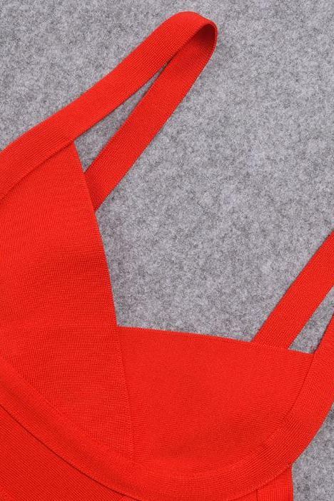 Woman wearing a figure flattering Bek Bandage Dress - Lipstick Red Bodycon Collection