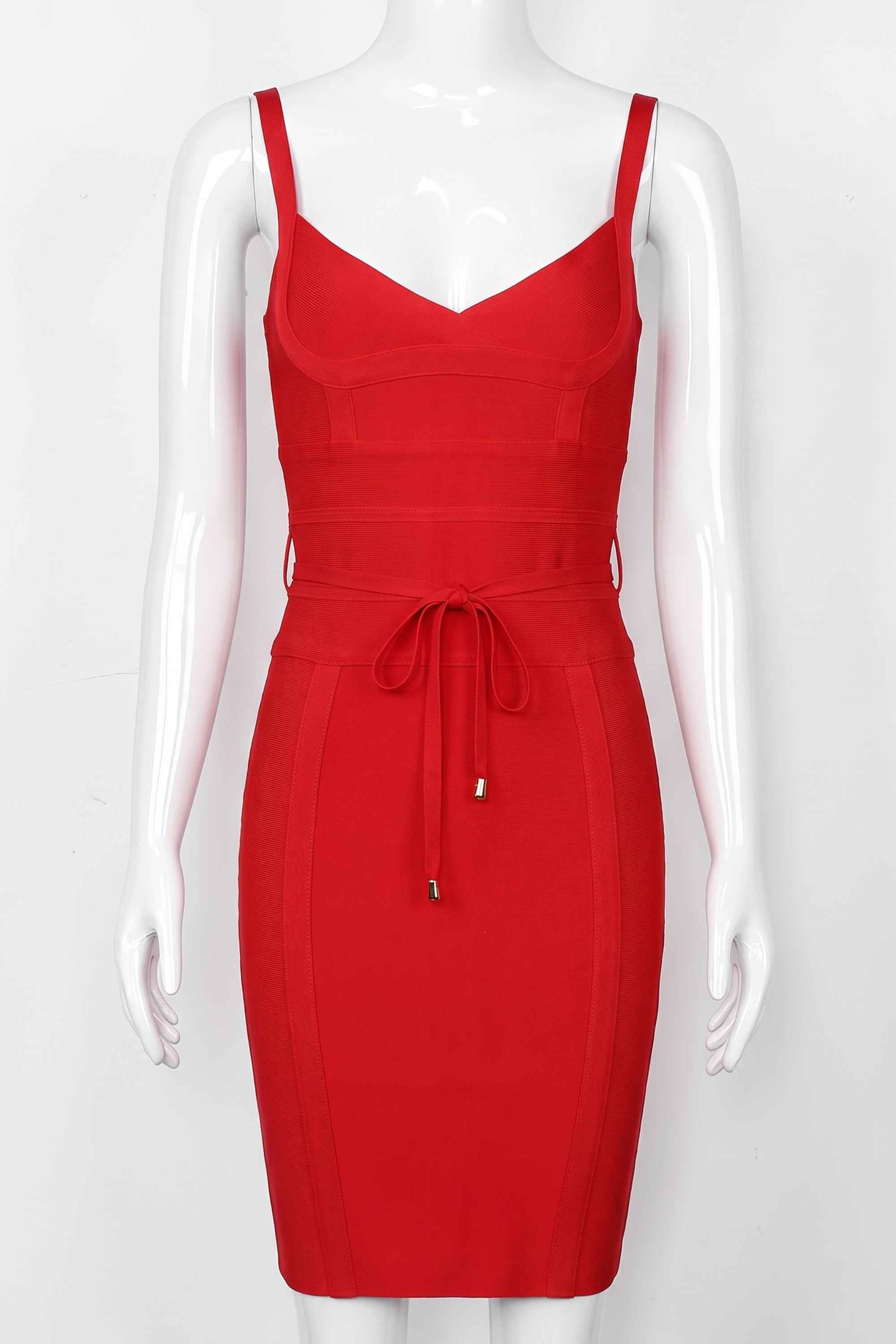Woman wearing a figure flattering Bek Bandage Dress - Lipstick Red Bodycon Collection