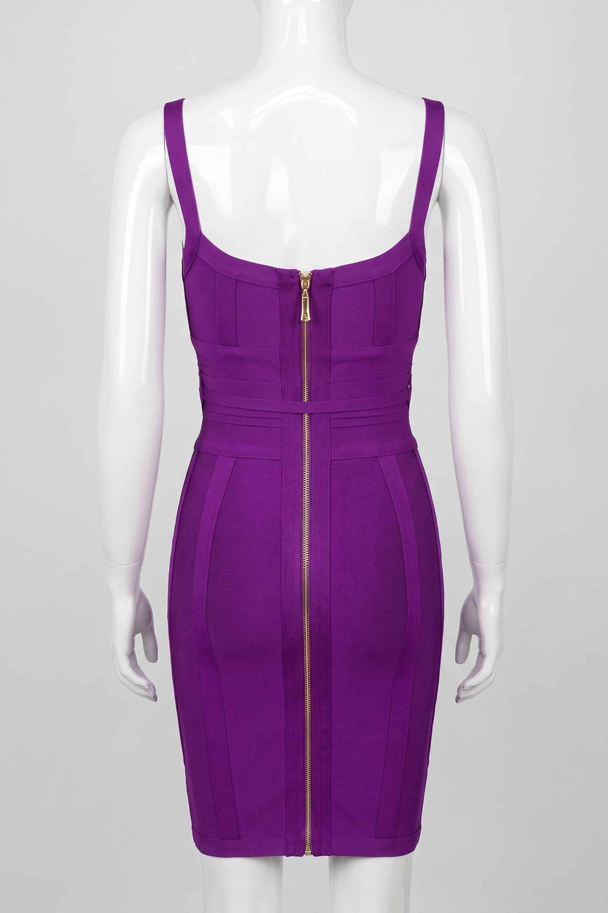 Woman wearing a figure flattering Bek Bandage Dress - Plum Purple Bodycon Collection