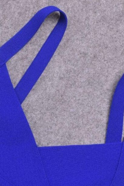 Woman wearing a figure flattering Bek Bandage Dress - Royal Blue Bodycon Collection