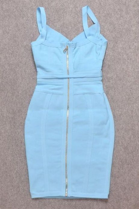 Woman wearing a figure flattering Bek Bandage Dress - Sky Blue Bodycon Collection