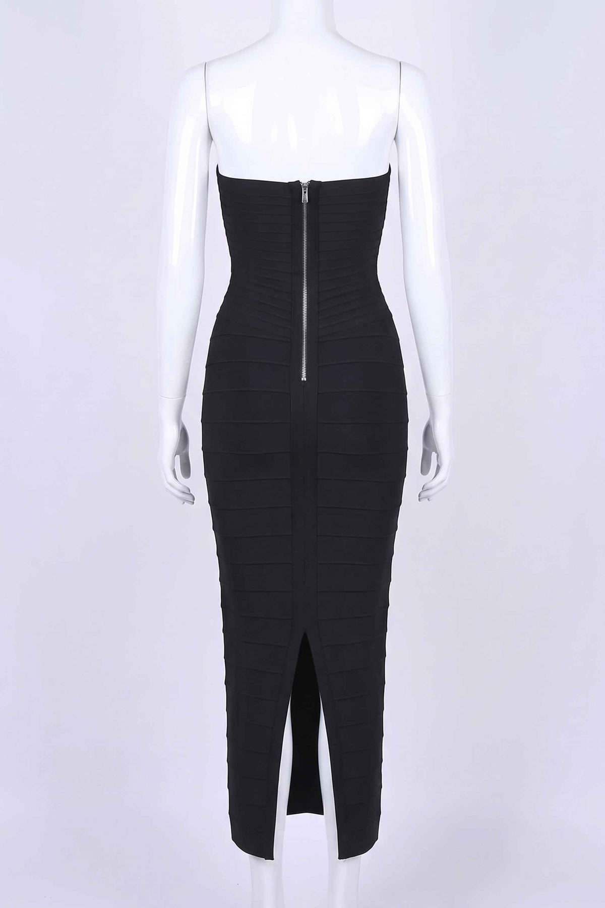Woman wearing a figure flattering Belle Bandage Maxi Dress - Classic Black BODYCON COLLECTION Pty Ltd