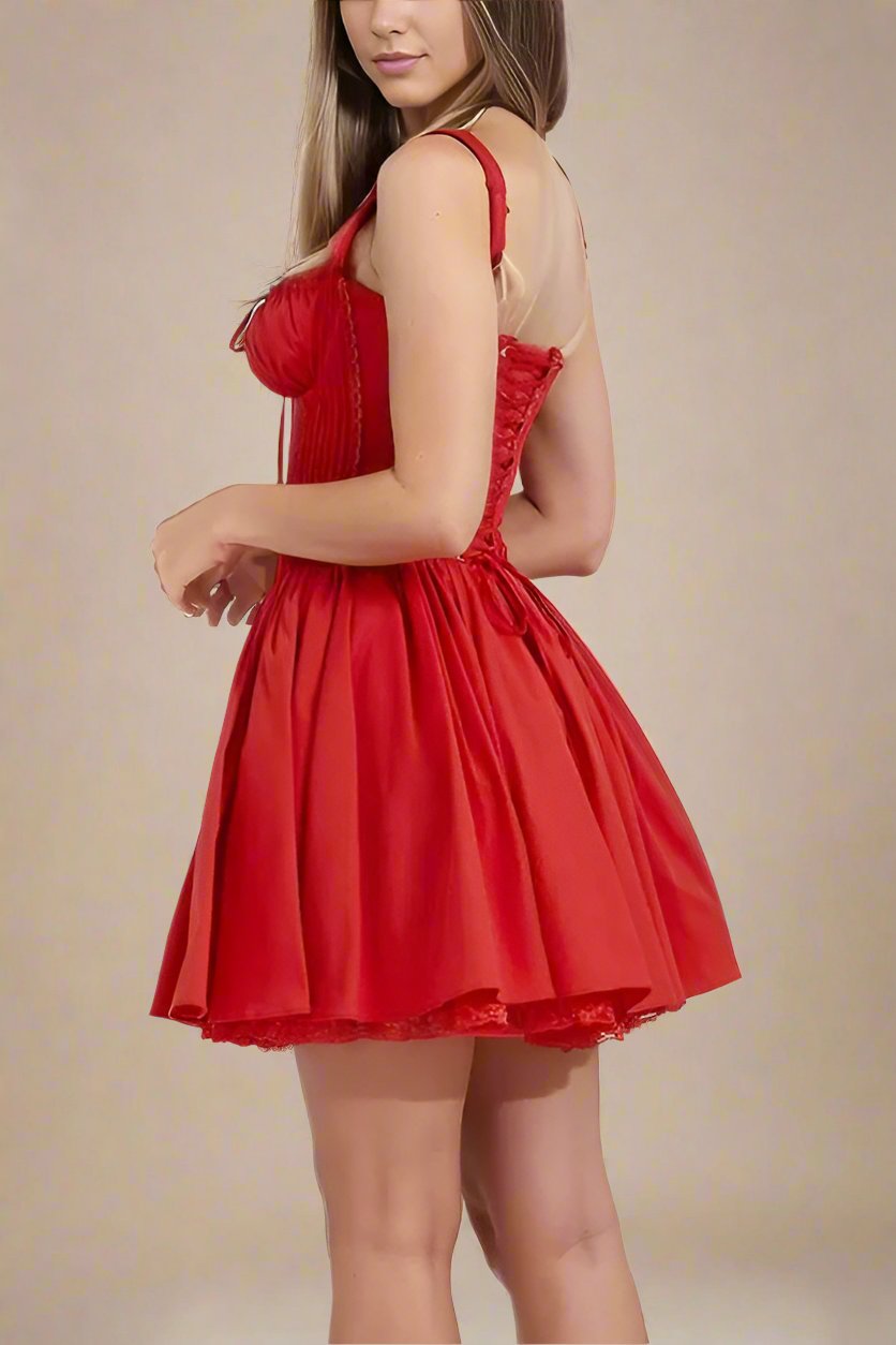 Woman wearing a figure flattering Belle Bodycon Mini Dress - Lipstick Red BODYCON COLLECTION