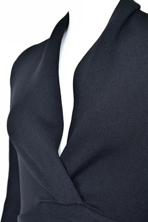 Woman wearing a figure flattering Blaire Long Sleeve Bandage Dress - Classic Black BODYCON COLLECTION