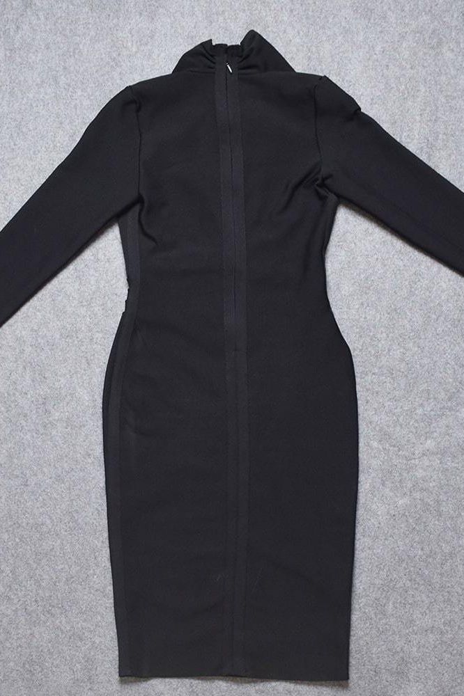 Woman wearing a figure flattering Blaire Long Sleeve Bandage Dress - Classic Black BODYCON COLLECTION