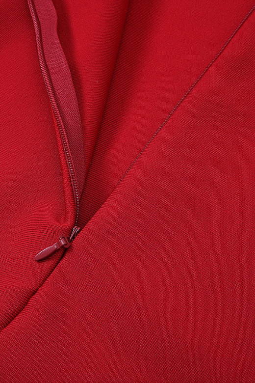 Woman wearing a figure flattering Blanche Bandage Midi Dress - Lipstick Red BODYCON COLLECTION