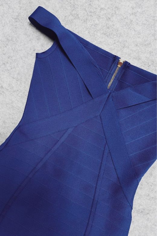 Woman wearing a figure flattering Breanna Bandage Dress - Navy Blue BODYCON COLLECTION