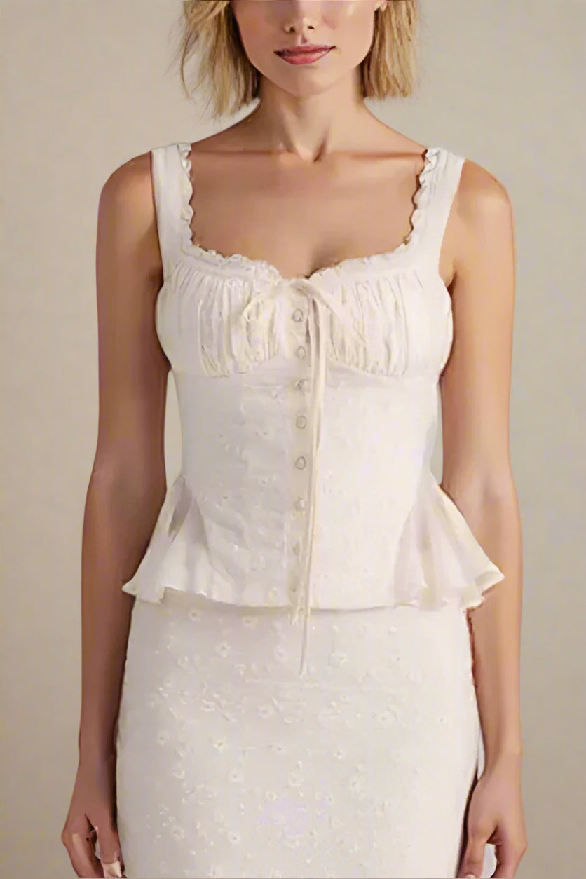Woman wearing a figure flattering Cali Wrap Top - Ivory White BODYCON COLLECTION