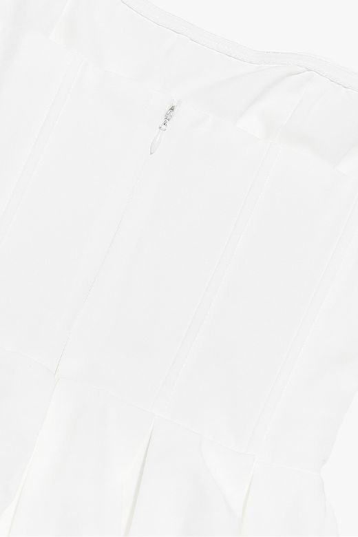 Woman wearing a figure flattering Capri Bodycon Strapless Midi Dress - Pearl White BODYCON COLLECTION