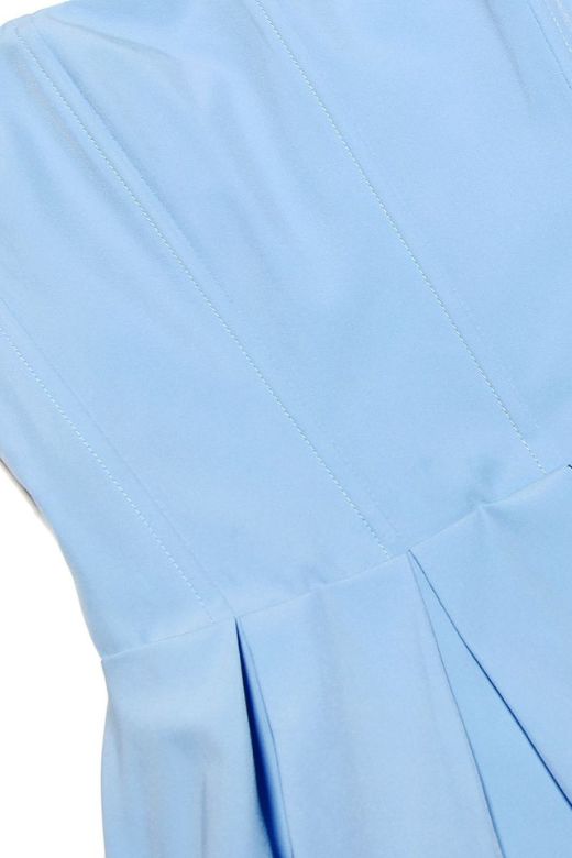 Woman wearing a figure flattering Capri Bodycon Strapless Midi Dress - Sky Blue BODYCON COLLECTION