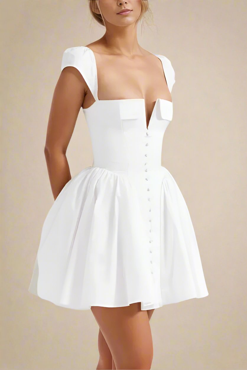 Woman wearing a figure flattering Cara Bodycon Mini Dress - Pearl White BODYCON COLLECTION