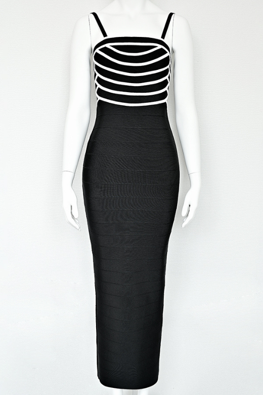 Woman wearing a figure flattering Carter Bandage Maxi Dress - Classic Black BODYCON COLLECTION Pty Ltd