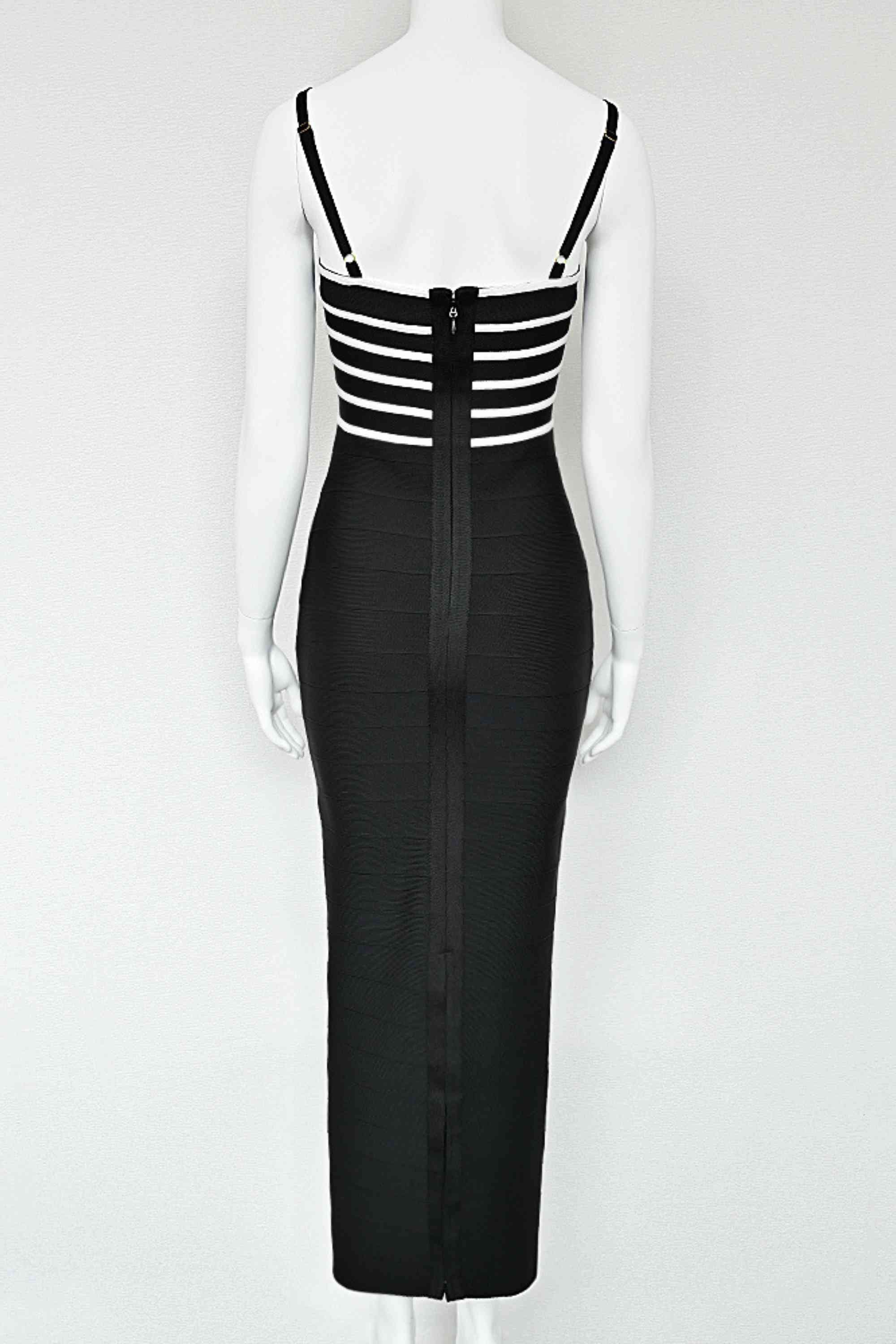 Woman wearing a figure flattering Carter Bandage Maxi Dress - Classic Black BODYCON COLLECTION Pty Ltd