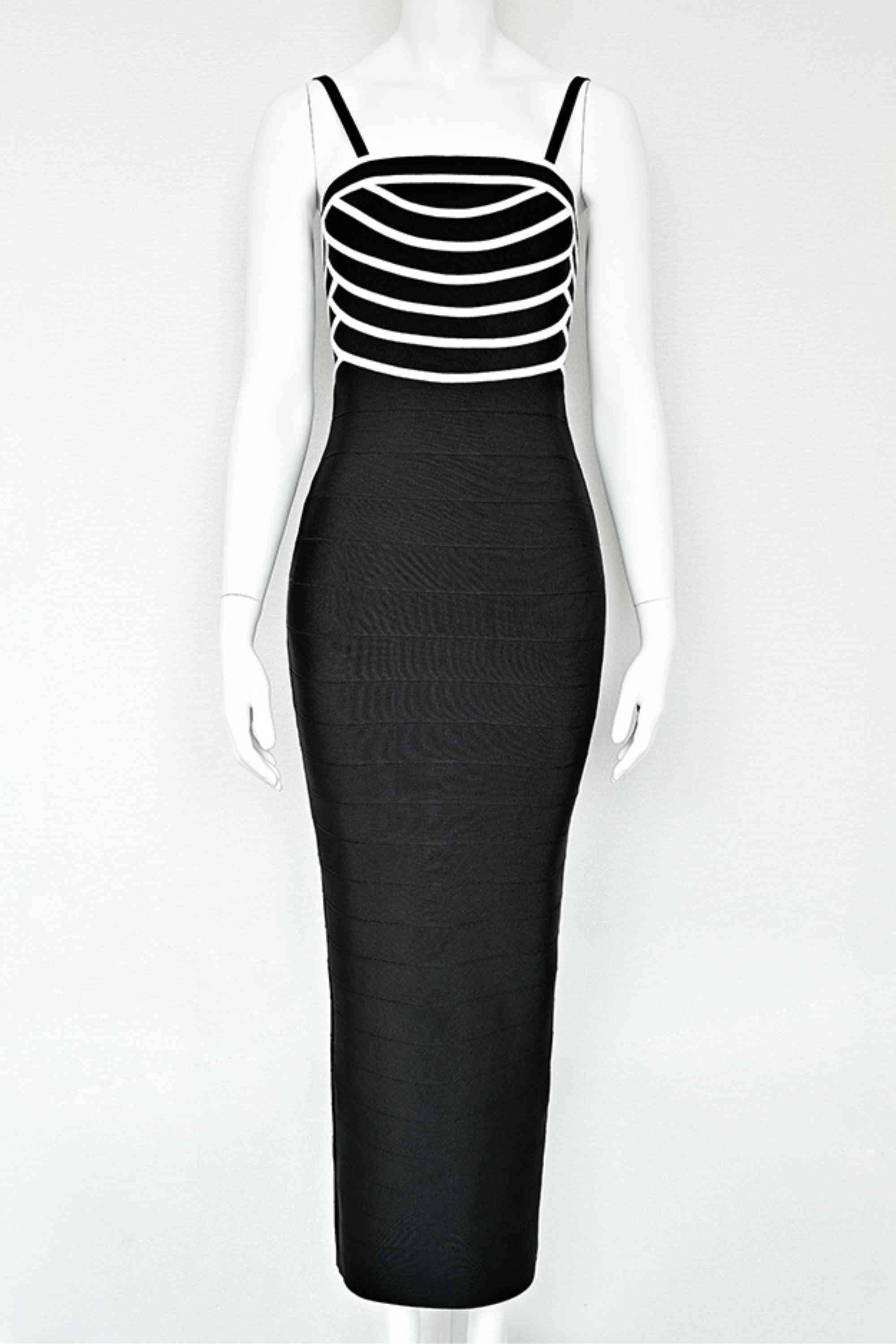 Woman wearing a figure flattering Carter Bandage Maxi Dress - Classic Black BODYCON COLLECTION Pty Ltd