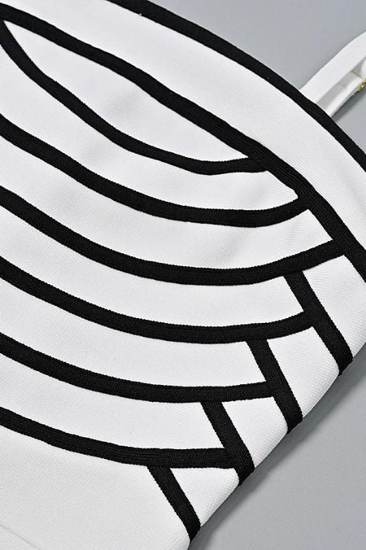 Woman wearing a figure flattering Carter Bandage Mini Dress - Pearl White BODYCON COLLECTION