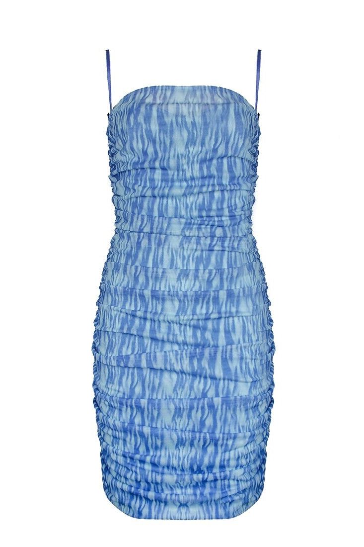 Woman wearing a figure flattering Cassie Bodycon Wrap Mini Dress - Royal Blue BODYCON COLLECTION
