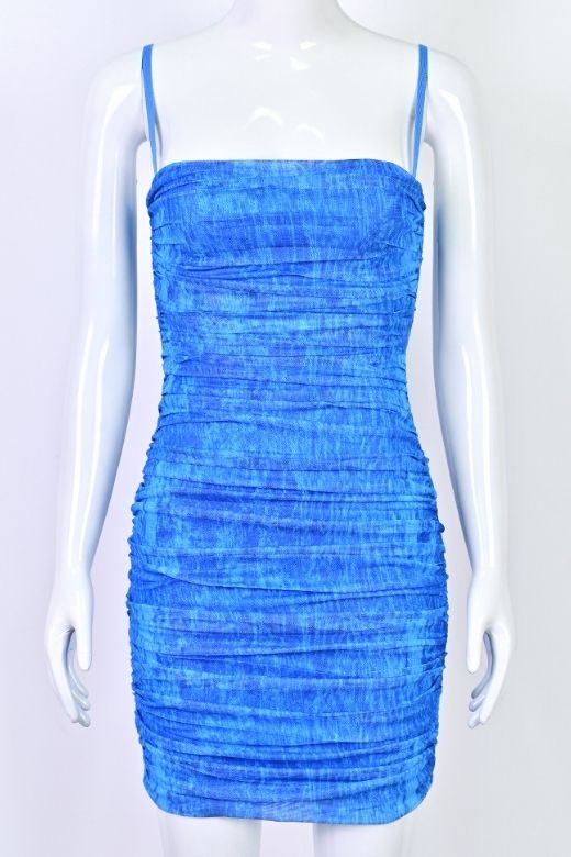 Woman wearing a figure flattering Cassie Bodycon Wrap Mini Dress - Royal Blue BODYCON COLLECTION